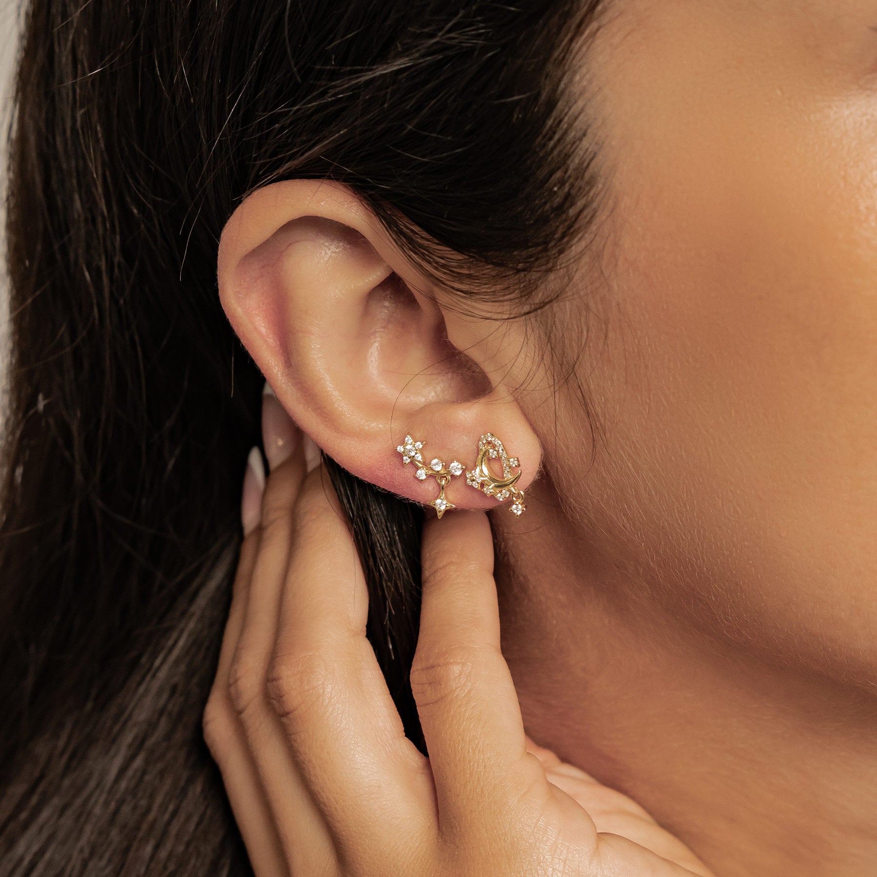 Sparkling Moon & Star Earring Set Sterling Silver